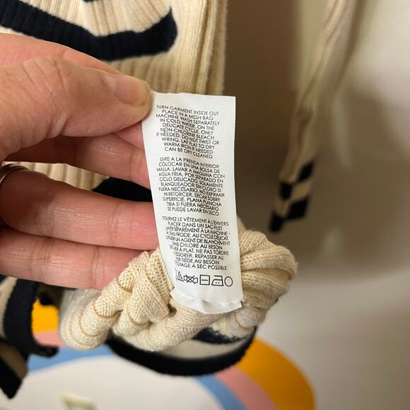 Cabi Women's Small Ribbed Knit Cardigan Sweater Cream Navy Striped Old Money - Picture 6 of 6